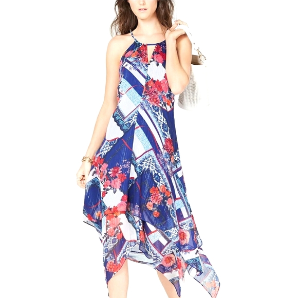 Nwot  INC International Concepts Halter  Metallic Hem Floral  Dress - Picture 1 of 10